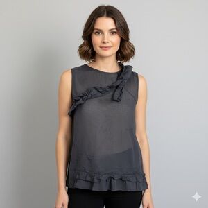 Marni Black Sheer Cotton Camisole Sleeveless Top w/ Ruffles - Small